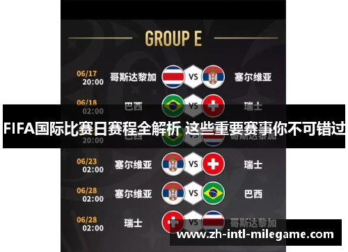 FIFA国际比赛日赛程全解析 这些重要赛事你不可错过 FIFA国际比赛日赛程全解析 这些重要赛事你不可错过