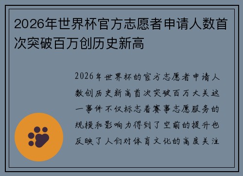 2026年世界杯官方志愿者申请人数首次突破百万创历史新高 2026年世界杯官方志愿者申请人数首次突破百万创历史新高